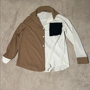 size medium shein tan color block button up blouse